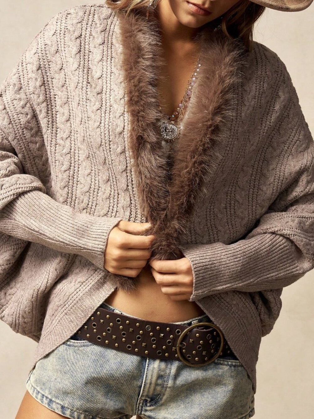 Brown Casual Women's Boho Batwing Sleeve Cardigan